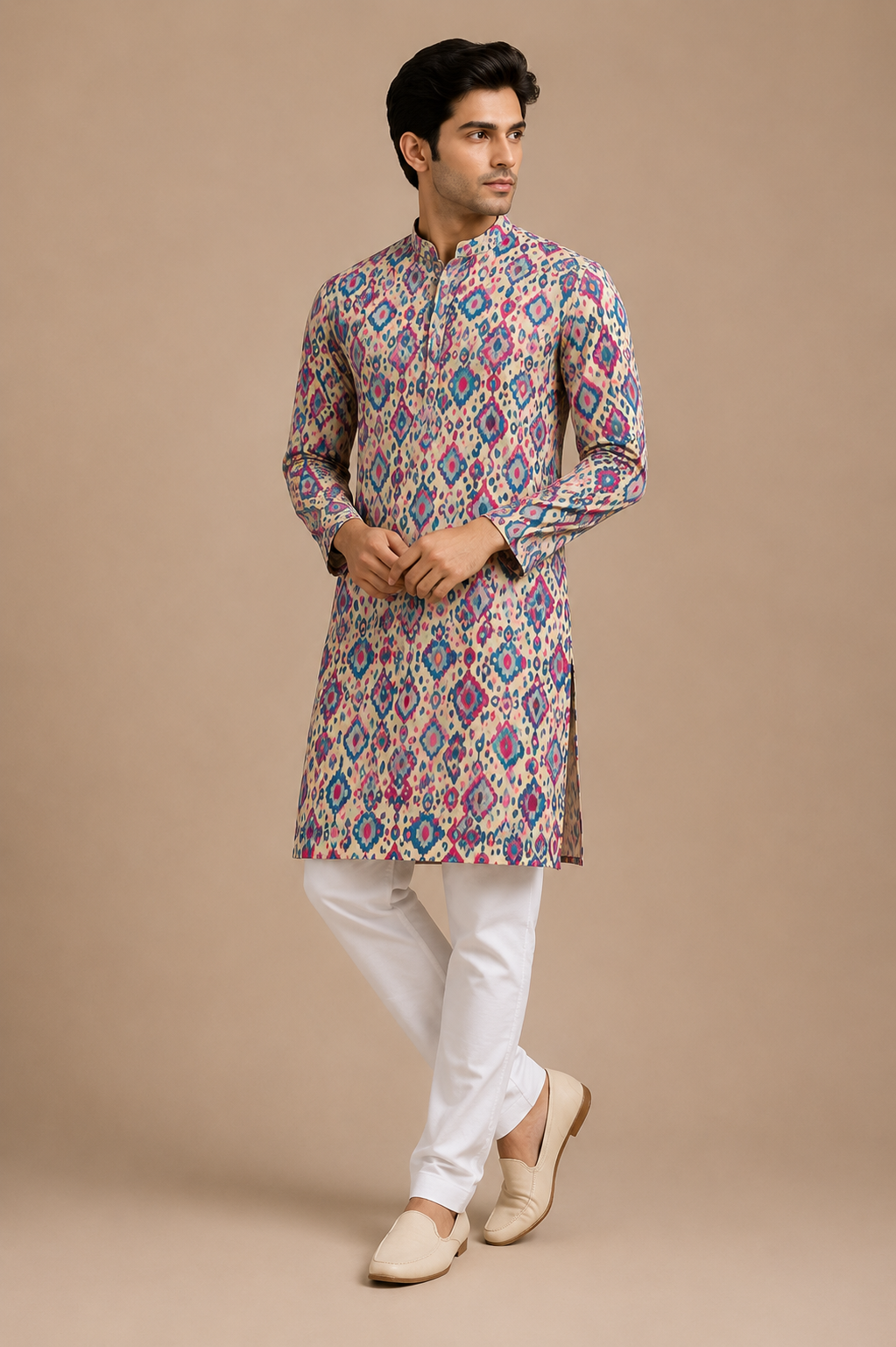 Multicolor Geometric Sanganeri Print Kurta