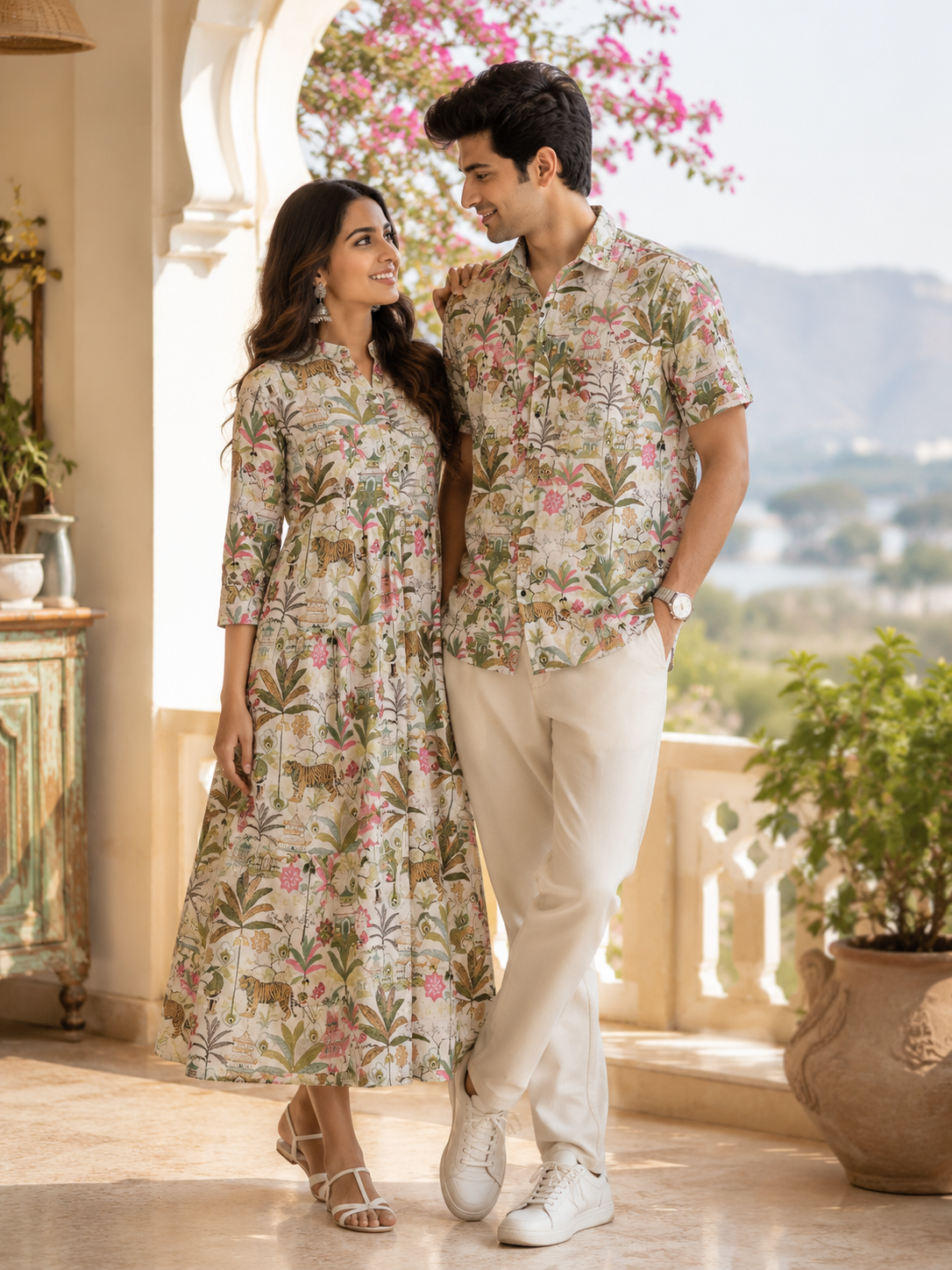 Botanical Printed Shirt & Kurti Set for Men & Women