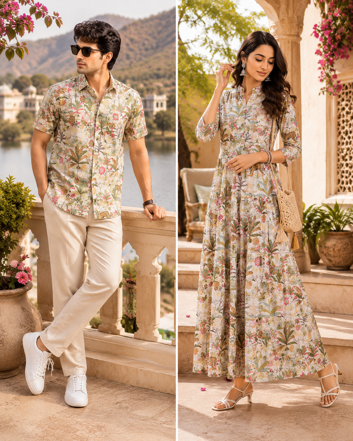 Botanical Printed Shirt & Kurti Set for Men & Women