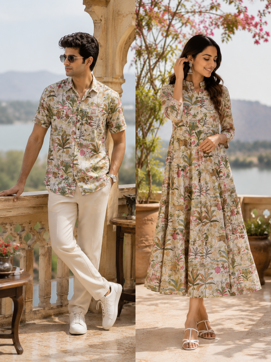 Botanical Printed Shirt & Kurti Set for Men & Women