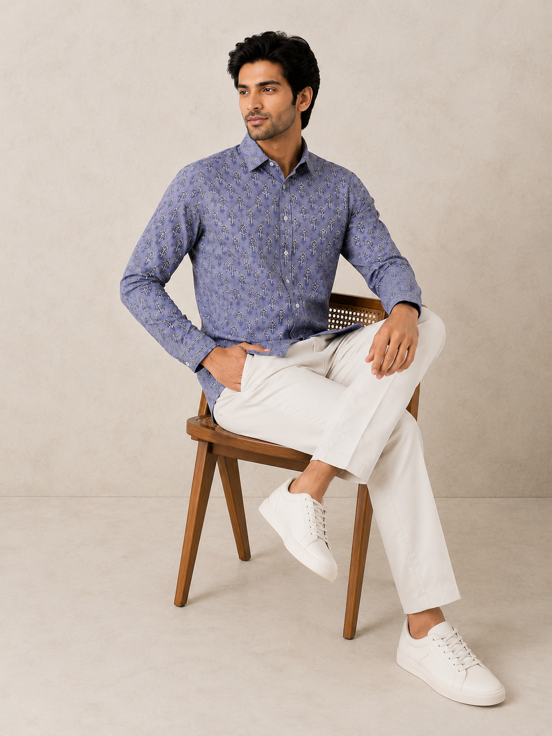 Men's Lavender Floral Printed Cotton Shirt