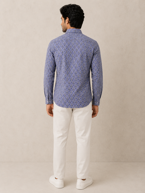 Men's Lavender Floral Printed Cotton Shirt