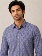 Men's Lavender Floral Printed Cotton Shirt