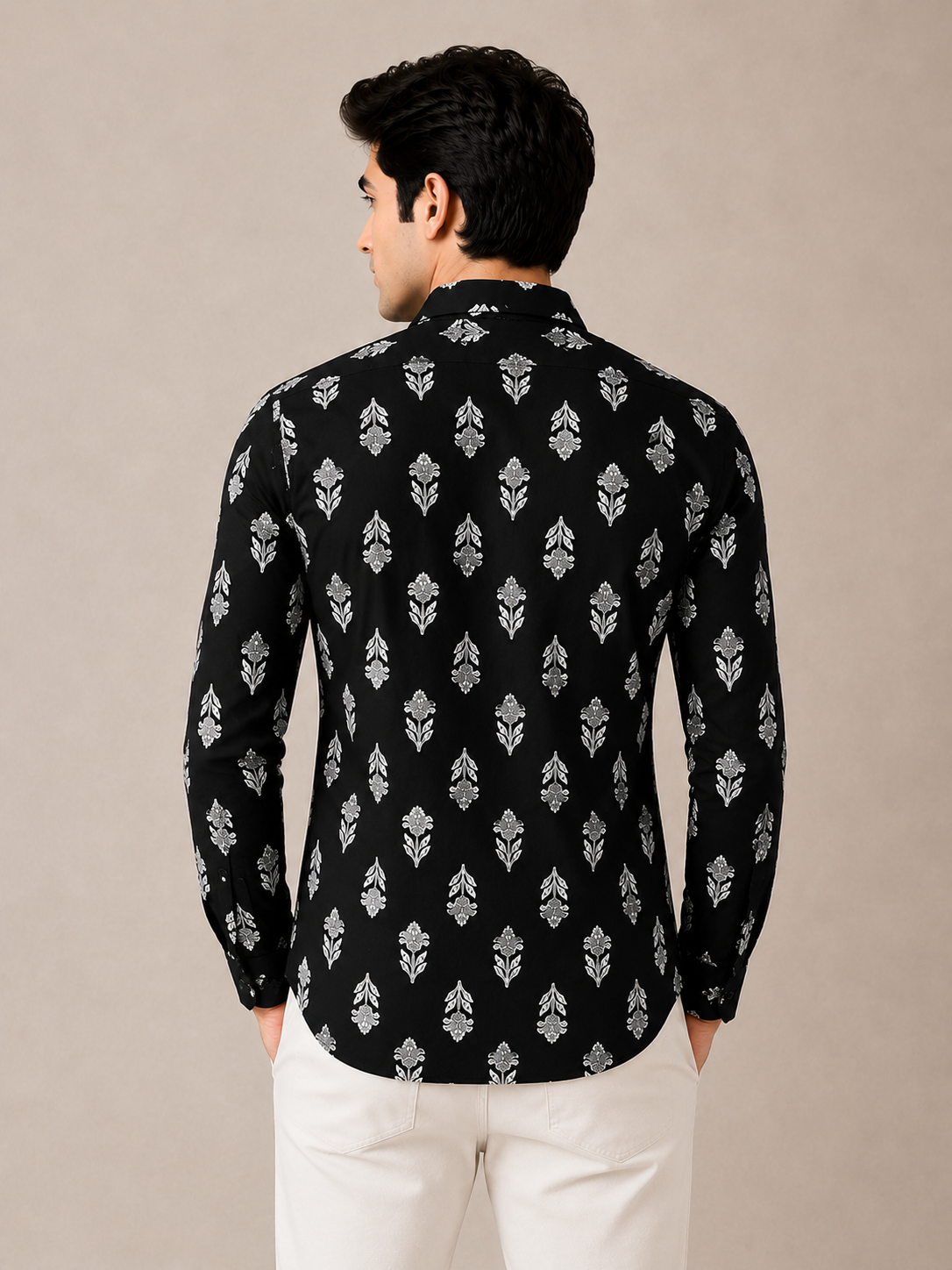 Men’s Black Floral Printed Cotton Shirt