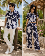 Matching Navy Abstract Cotton Couple Co-ord Set