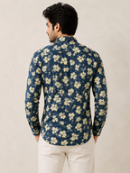 Men's Navy Blue Floral Printed Cotton Shirt