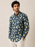 Men's Navy Blue Floral Printed Cotton Shirt