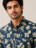 Men's Navy Blue Floral Printed Cotton Shirt