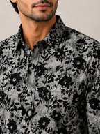 Men’s Grey Black Floral Printed Cotton Shirt
