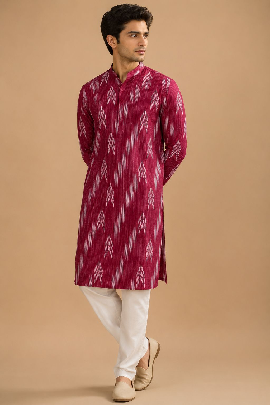 Men’s Pink Sanganeri Printed Pure Cotton Kurta