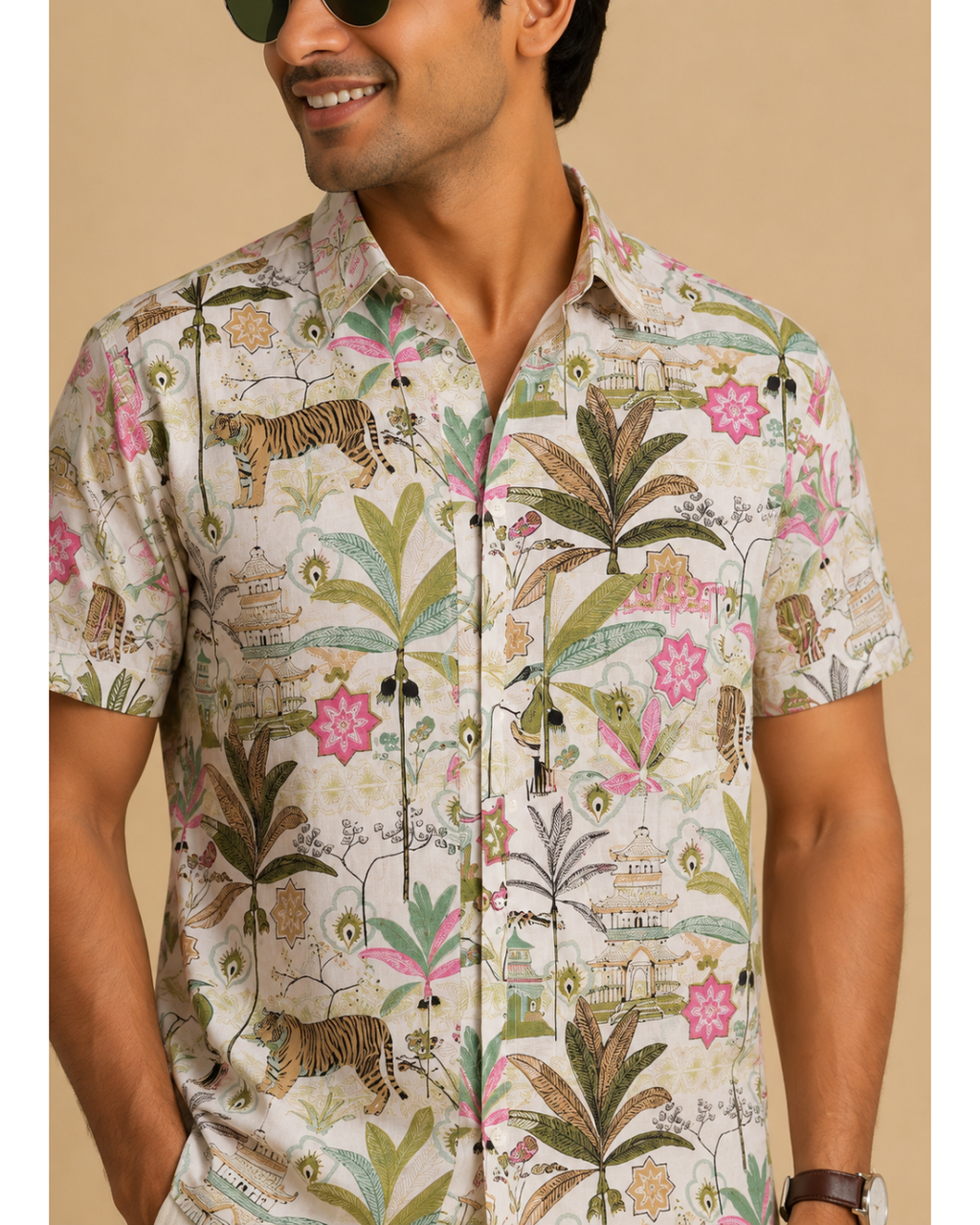 Men’s Pure Cotton Sanganeri Printed Half Sleeve Shirt