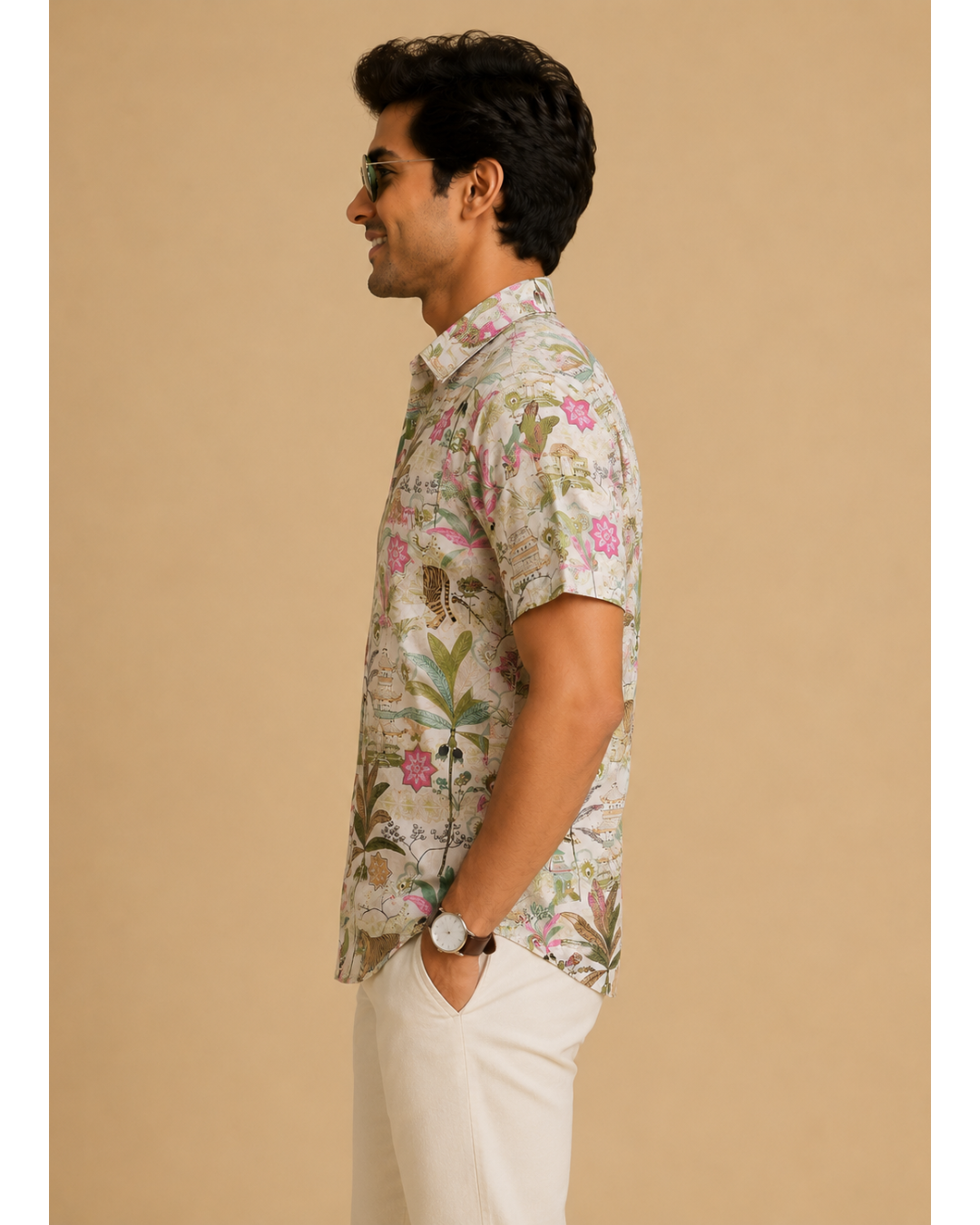 Men’s Pure Cotton Sanganeri Printed Half Sleeve Shirt