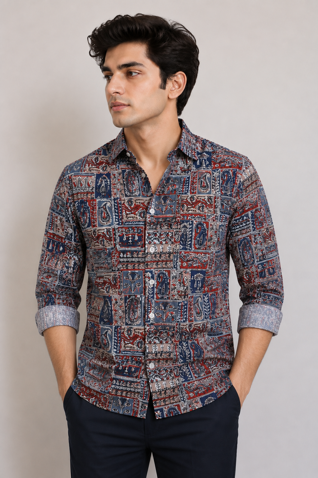 Men’s Multicolor Sanganeri Paisley Printed Full Sleeve Cotton Shirt