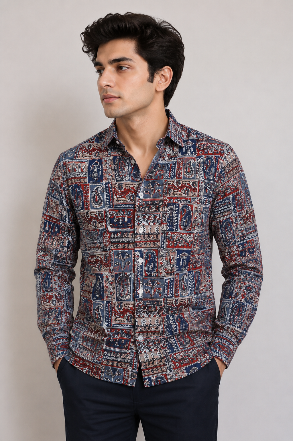 Men’s Multicolor Sanganeri Paisley Printed Full Sleeve Cotton Shirt