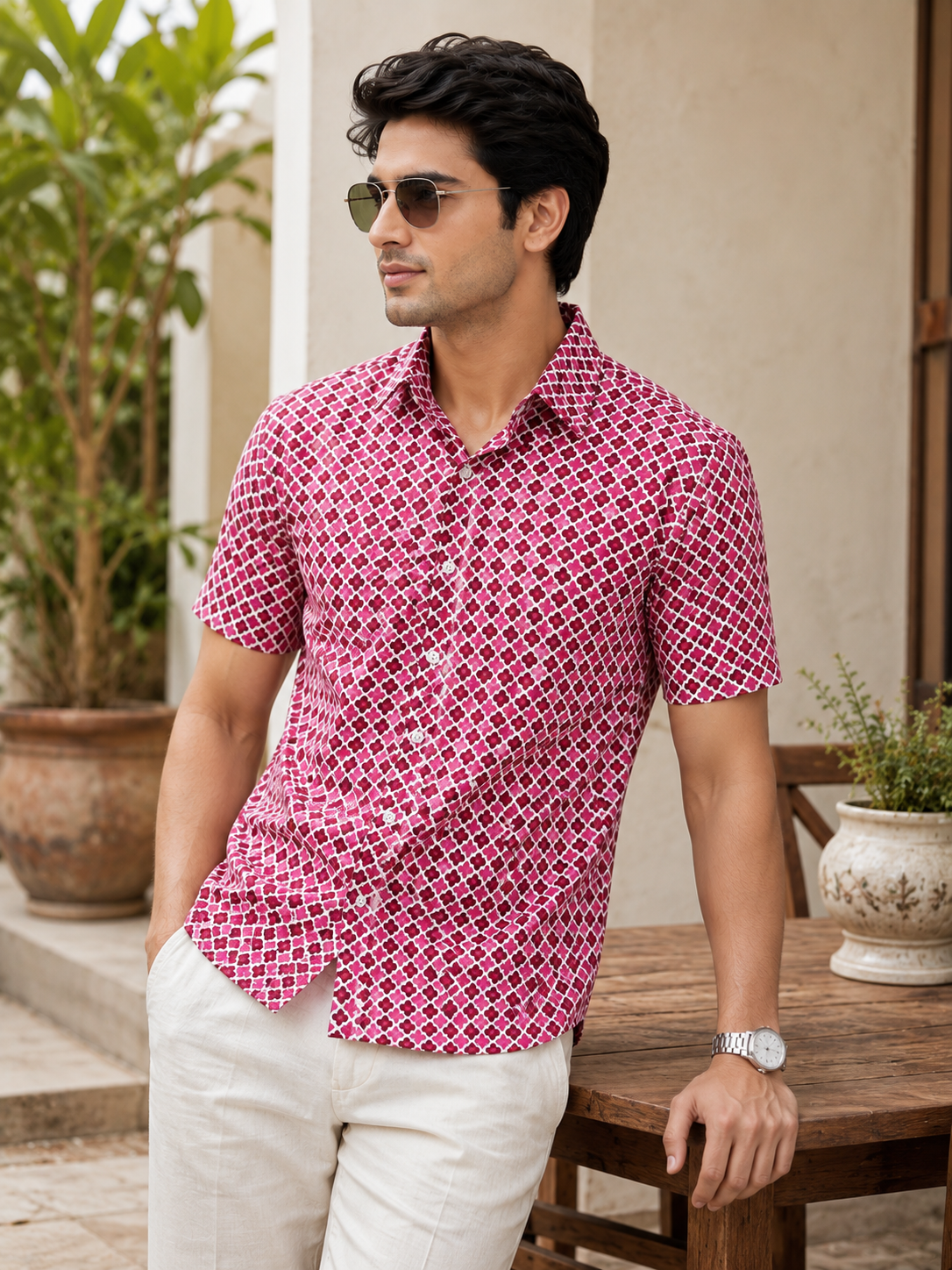 Men’s Sanganeri Printed Cotton Half Sleeve Shirt