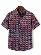 Navy Blue Arch & Lotus Print Cotton Shirt