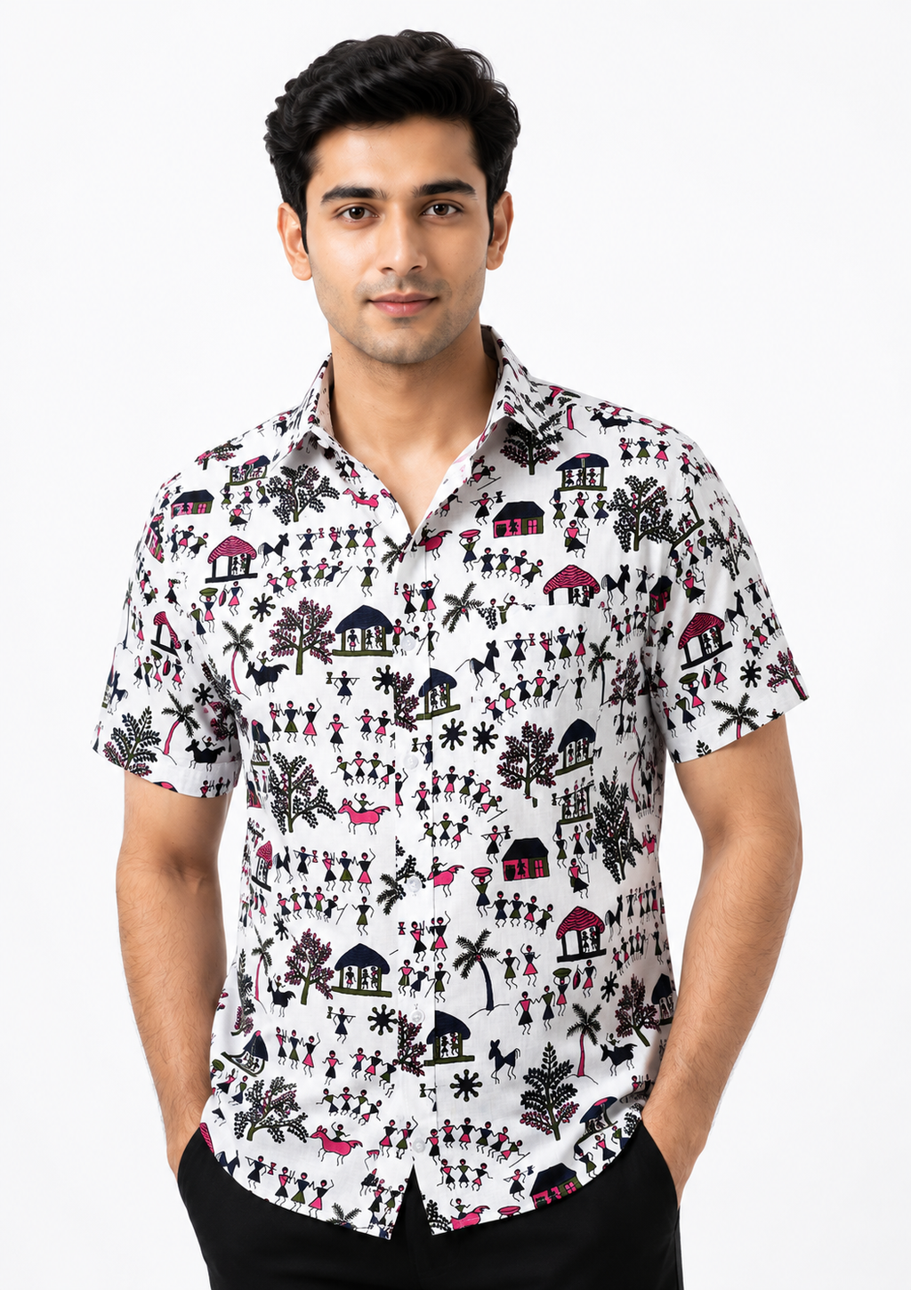 Multi-Color Ajrakh Style Paisley Block Print Cotton Shirt