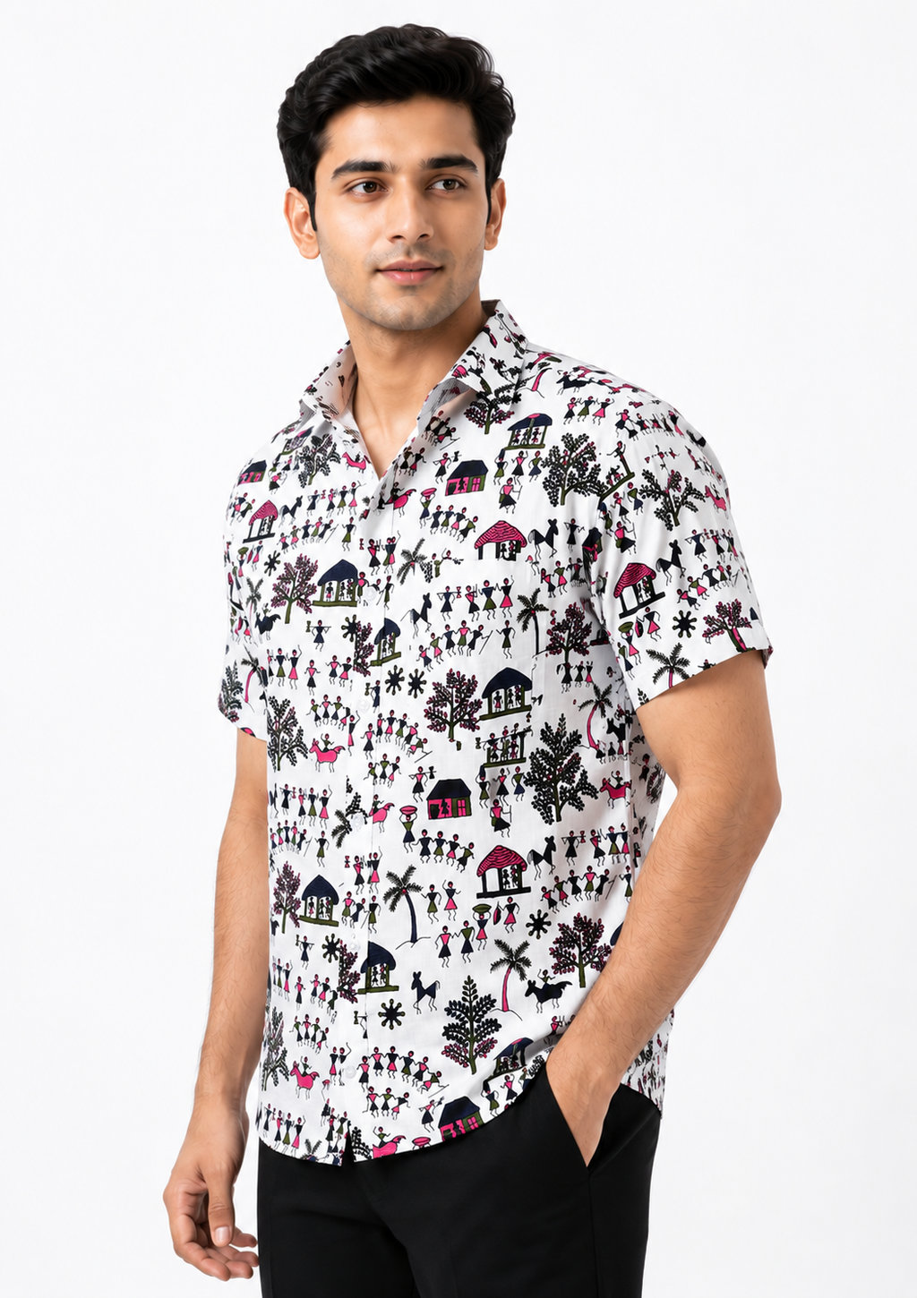 Multi-Color Ajrakh Style Paisley Block Print Cotton Shirt