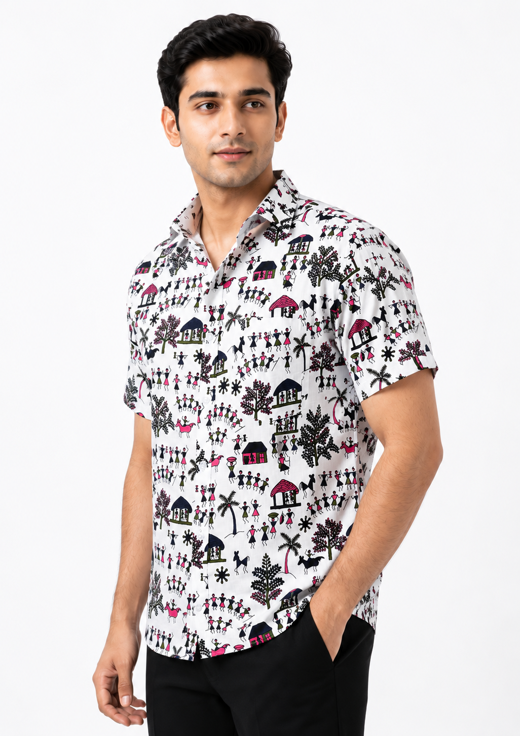 Multi-Color Ajrakh Style Paisley Block Print Cotton Shirt