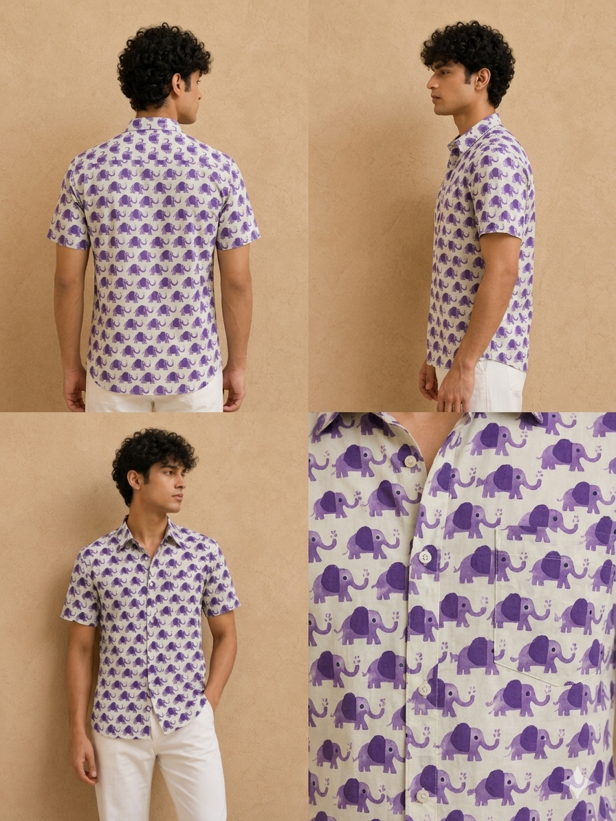 Purple Elephant Jaipuri Printed Cotton Shirt