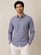 Men's Lavender Floral Printed Cotton Shirt